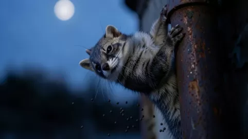 kuna wchodzi po rynnie